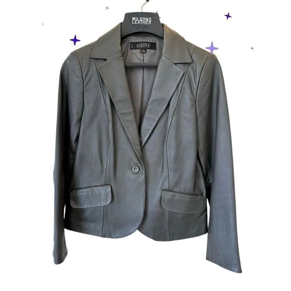 Kasper 100% Leather Blazer Lined Single Button Large Professional